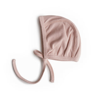 Mushie Organic Cotton Ribbed Baby Bonnet – Newborn Tie Hat