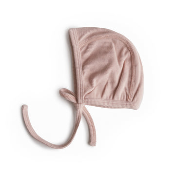 Mushie Organic Cotton Ribbed Baby Bonnet – Newborn Tie Hat