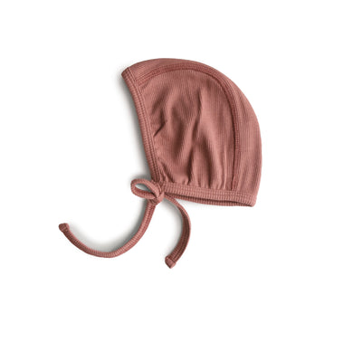 Mushie Organic Cotton Ribbed Baby Bonnet – Newborn Tie Hat