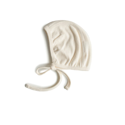 Mushie Organic Cotton Ribbed Baby Bonnet – Newborn Tie Hat
