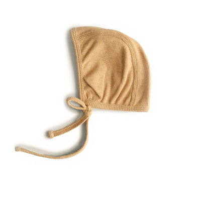 Mushie Organic Cotton Ribbed Baby Bonnet – Newborn Tie Hat