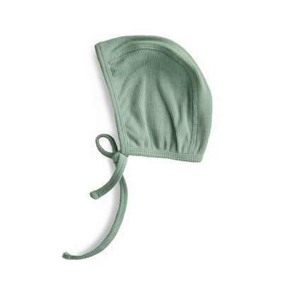 Mushie Organic Cotton Ribbed Baby Bonnet – Newborn Tie Hat