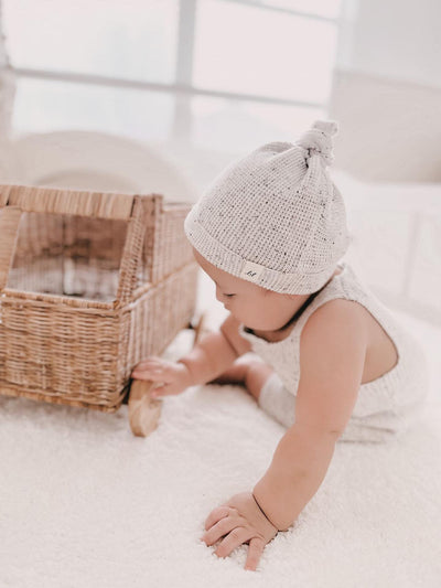 Knotted Baby Hat - Black Speckle