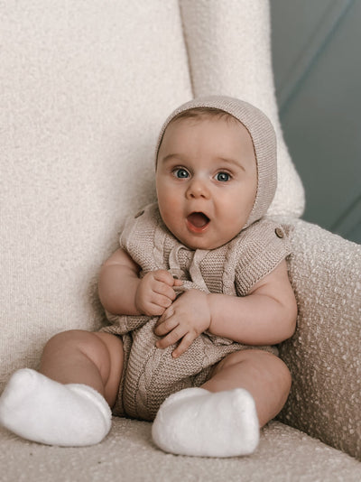 Cable Knit Summer Baby Romper - Heather Beige