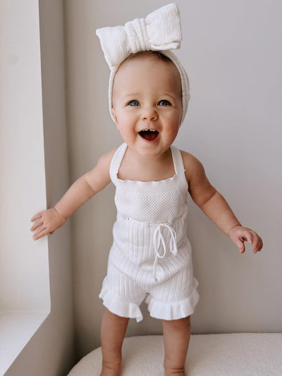 Sleeveless Ruffle Baby Romper - White