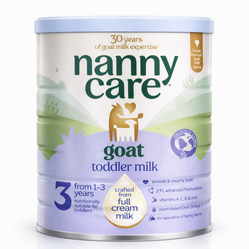 Nanny Care goat toddler milk can on a white background