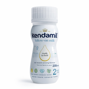 Kendamil follow-on milk bottle on a white background