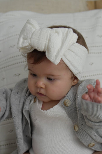 Luna + Luca Pointelle Bow Headband - White