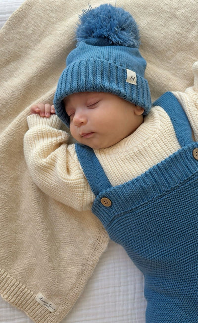 Organic Cotton Baby Pom Beanie – Denim Blue