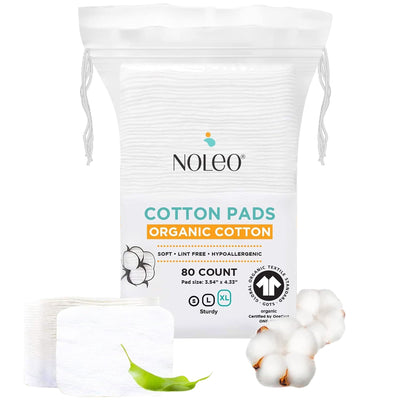 NOLEO Organic Cotton Pads - XL 3.54"x4.33" (240x Count)