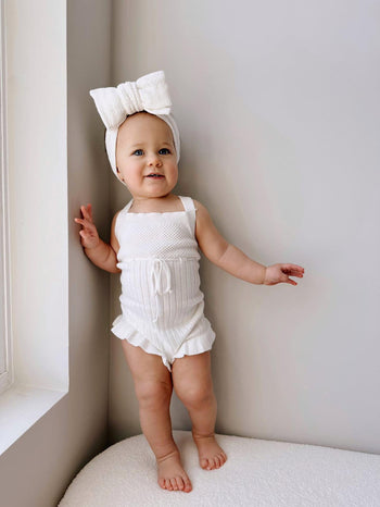 Sleeveless Ruffle Baby Romper - White