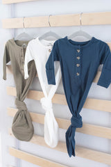 Baby Organic Knotted Gown + Top Knot Hat - Navy