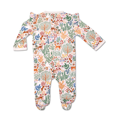Apple Park Bamboo Zipper Footie with Ruffles - Boho Woodland