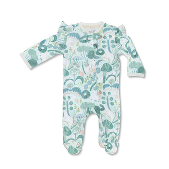 Apple Park Bamboo Blend Zipper Footie with Ruffles - Minty Bear Bloom