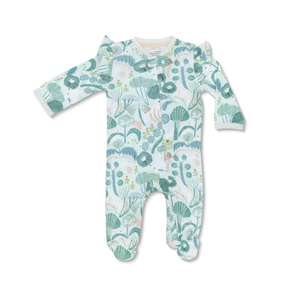 Apple Park Bamboo Blend Zipper Footie with Ruffles - Minty Bear Bloom