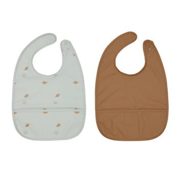 Dino Bib Set in Dusty Green and Caramel