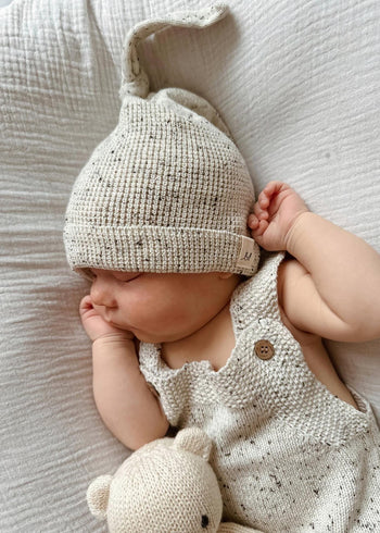 Knotted Baby Hat - Black Speckle