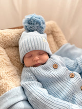 Organic Cotton Baby Pom Beanie – Powder Blue