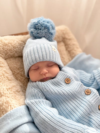 Organic Cotton Baby Pom Beanie – Powder Blue