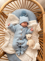 Organic Cotton Baby Pom Beanie – Powder Blue