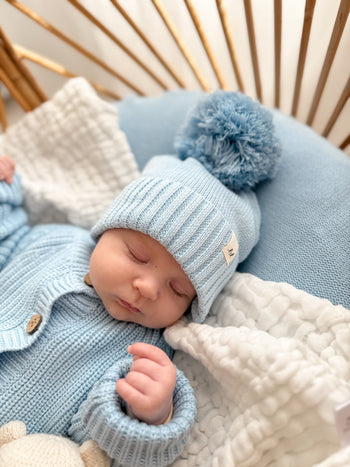 Organic Cotton Baby Pom Beanie – Powder Blue