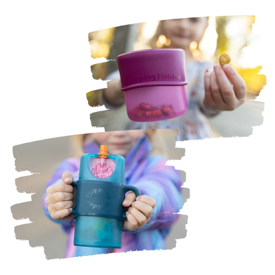 KiddyTrek 4-in-1 Sip & Snack Set – Food Pouch, Juice Box, Sippy & Snack Cup Holder