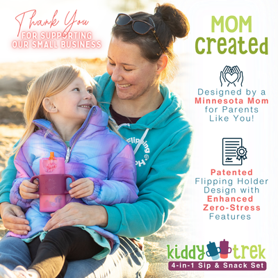 KiddyTrek 4-in-1 Sip & Snack Set – Food Pouch, Juice Box, Sippy & Snack Cup Holder