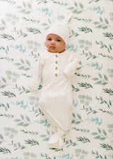 Baby Organic Knotted Gown + Top Knot Hat - Sugar (white)