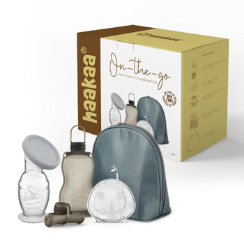 Haakaa Breastfeeding Essentials Set – Gen 2 Pump, Ladybug Collector & Storage Bags (Bluestone)
