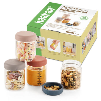 Haakaa Sealed Glass Storage Jars Set – 4 x 7oz (200ml) Borosilicate with Silicone Lids