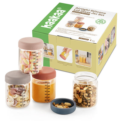 Haakaa Sealed Glass Storage Jars Set – 4 x 7oz (200ml) Borosilicate with Silicone Lids