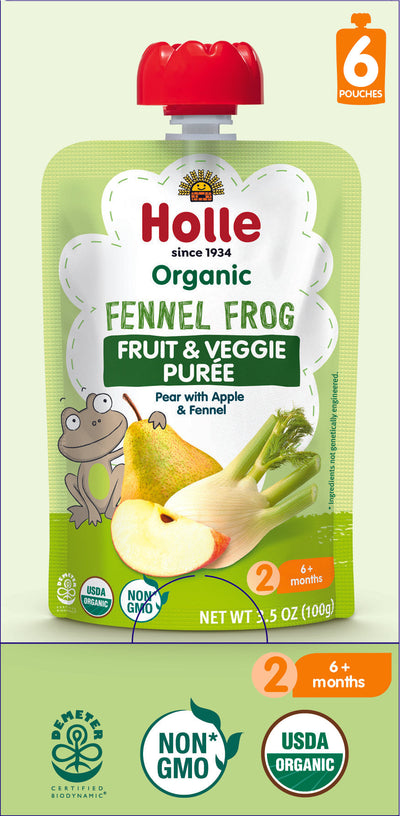 Holle Baby Food Pouches - Organic Fruit & Veggie Puree - Fennel Frog