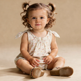 Makemake Organics Organic Tie Shoulder Bubble Romper - Spring Weave