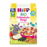 Hipp Bio Breakfast Rings packaging with colorful design and cartoon characters on a white background