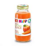 Bottle of HiPP 100% Organic Apple Carrot Juice on a white background
