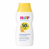 Hipp baby lotion bottle with yellow cap on white background