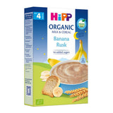 Hipp Organic Milk & Cereal Banana Rusk packaging on a white background