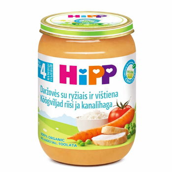 Jar of Hipp baby food with colorful label and branding