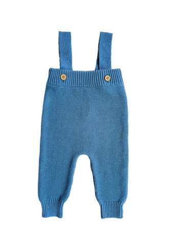 High-Waisted Knit Suspenders - Denim Blue