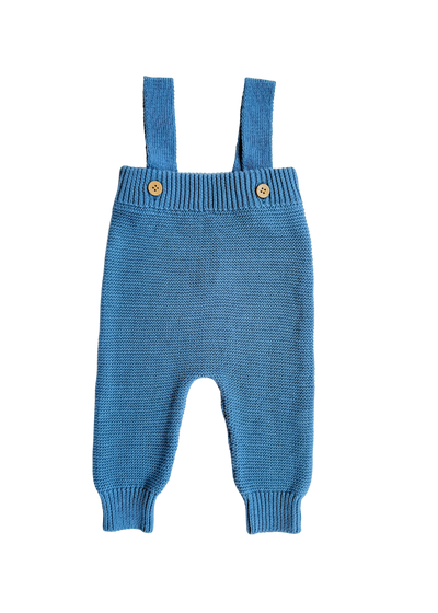 High-Waisted Knit Suspenders - Denim Blue