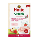 Holle Organic Oat Strawberry with Apple cereal packaging on a white background