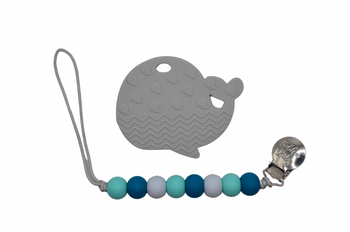 Whale Teether Set with Silicone Pacifier Clip