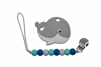 Whale Teether Set with Silicone Pacifier Clip