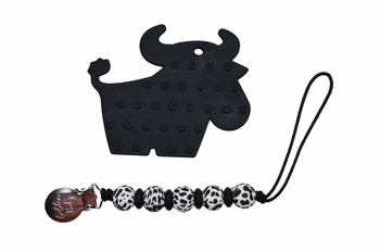 Longhorn Cow Teether Set with Silicone Pacifier Clip