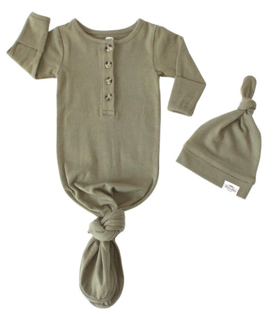 Baby Organic Knotted Gown + Top Knot Hat - Sage