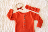 Baby Organic Knotted Gown + Top Knot Hat - Rust