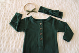 Baby Organic Knotted Gown + Top Knot Hat - Forest