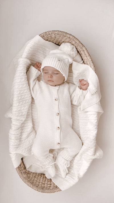 Classic Purl Knit Baby Jumpsuit - White