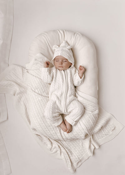 Luna + Luca Cable Knit Baby Blanket - White