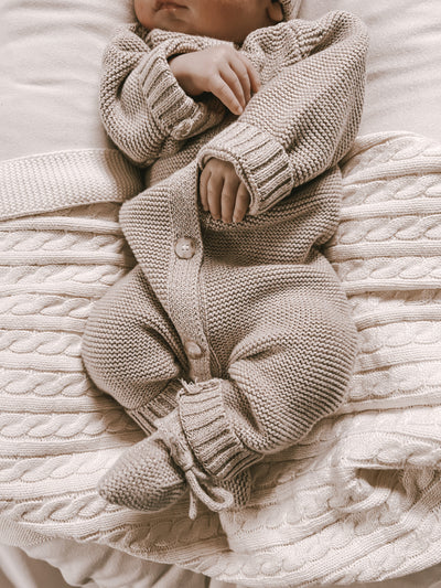 Classic Purl Knit Baby Jumpsuit - Heather Beige